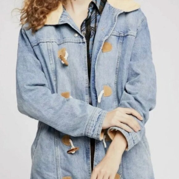 Free People Coastal Faux Fur Lined Denim Jacket - Picture 1 of 5